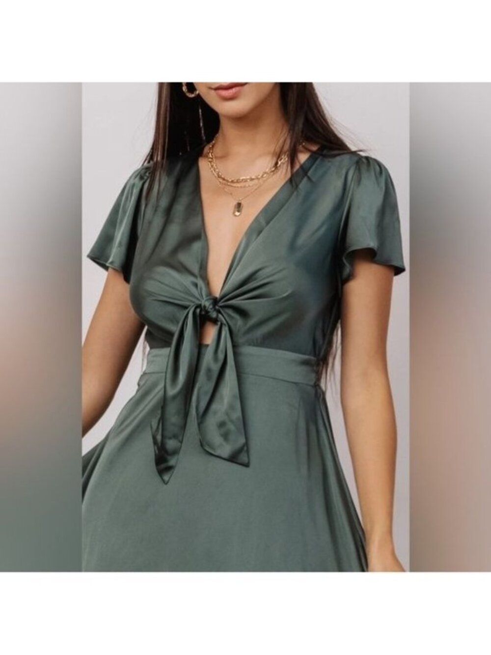 Womens Elegant Green Midi Dress XL Polyester Spandex Short Sleeve - Picture 8 of 11